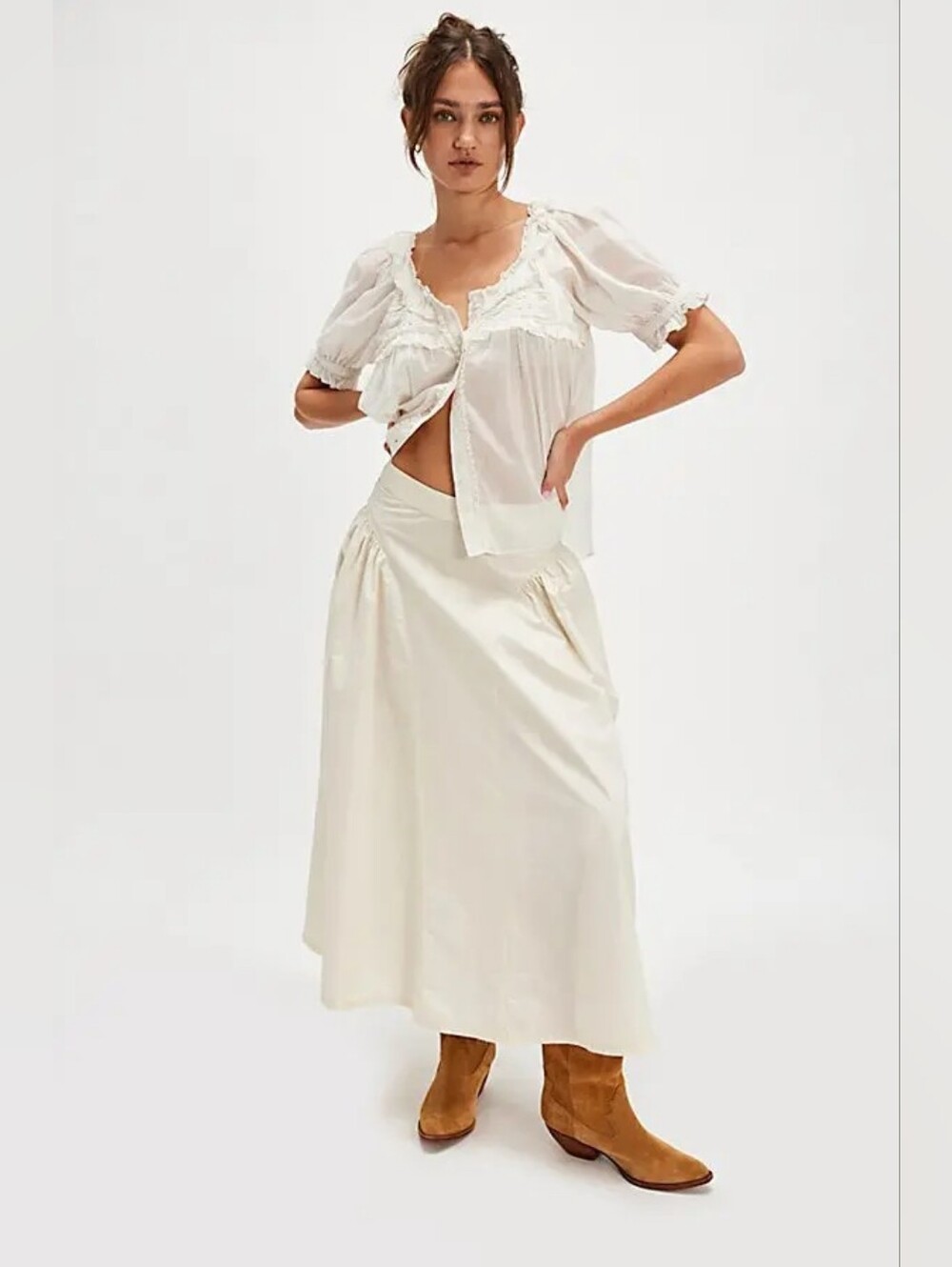 Free People Katia Midi A-Line Skirt in Cream, Size: US 6 - Picture 4 of 17
